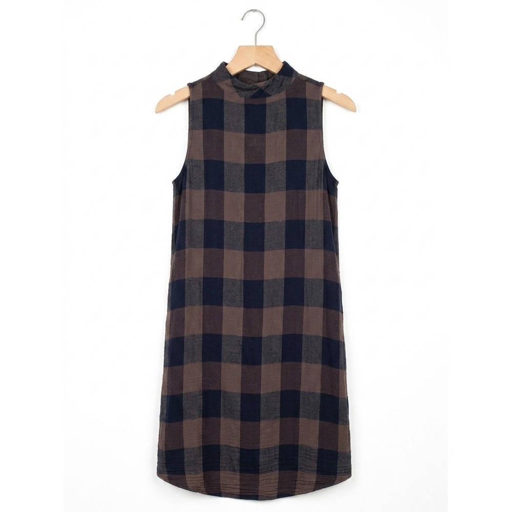 Cloth & Stone Womens Buffalo Plaid Sleeveless Dark Academia Dress Brown Navy S